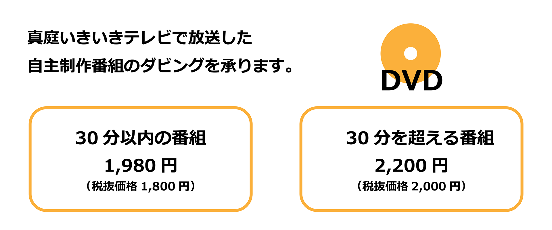 30分以内の番組 | ￥1,800　　30分を超える番組 | ￥2,000